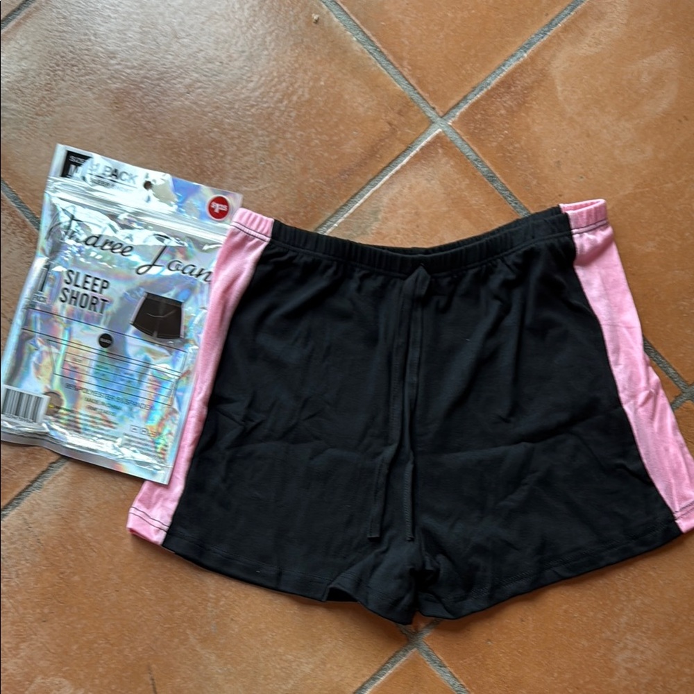 Andree Black and Pink Athletic Shorts with Elastic Waistband